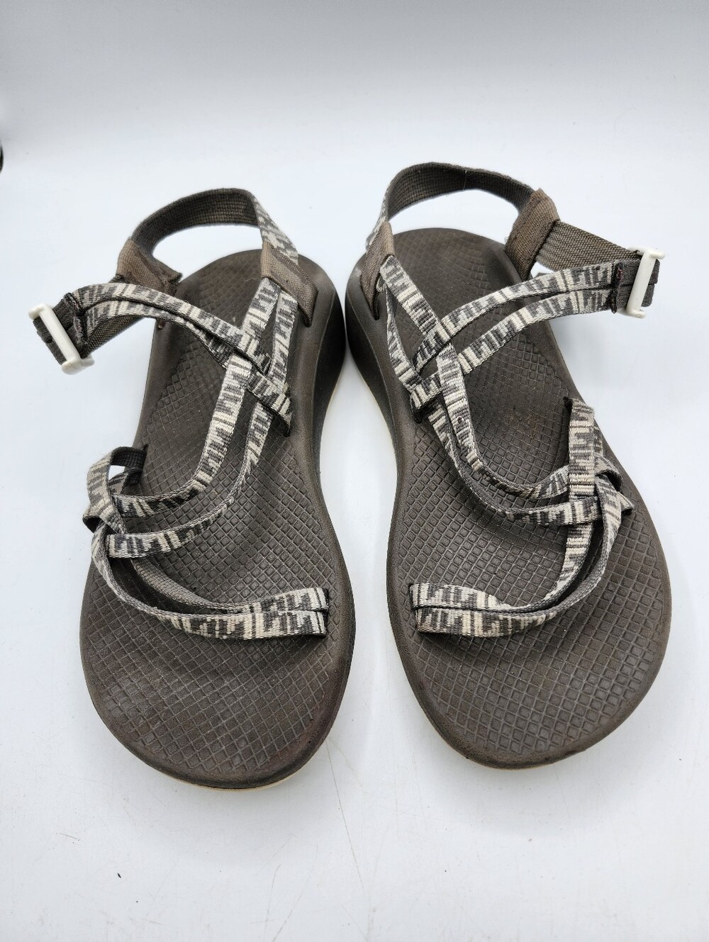 Chaco Women's Sandals Brown with Cream Striped Webbing
